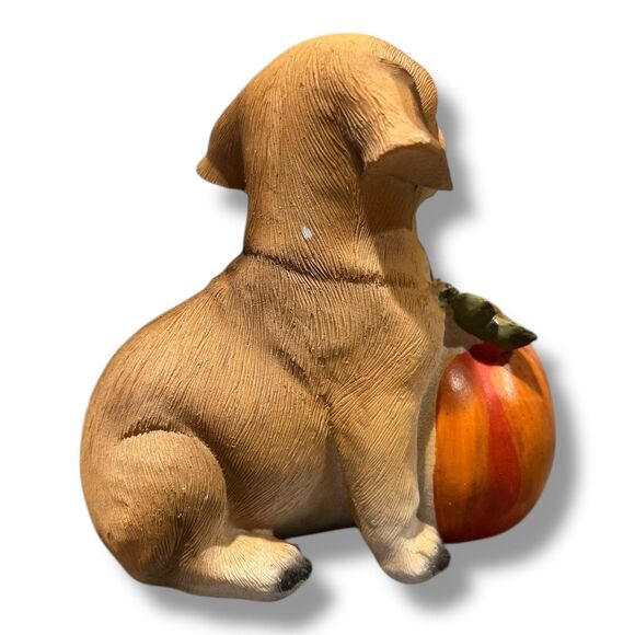 Yellow Lab Golden Retriever Puppy Pumpkin Figurine Fall Dog Lover Décor 4.5" - Picture 4 of 4